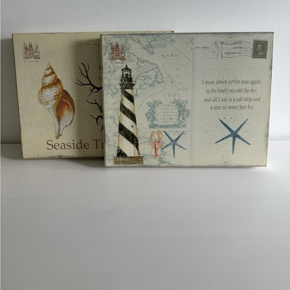 Set Coastal Postcard Style Shabby Chic Beachy Wooden Pictures (2) - Picture 6 of 8